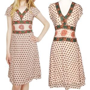 Chetta B Fit Flare Dress Size 8 Silk Beaded Cherry Bloom Colorful Peter Noviello